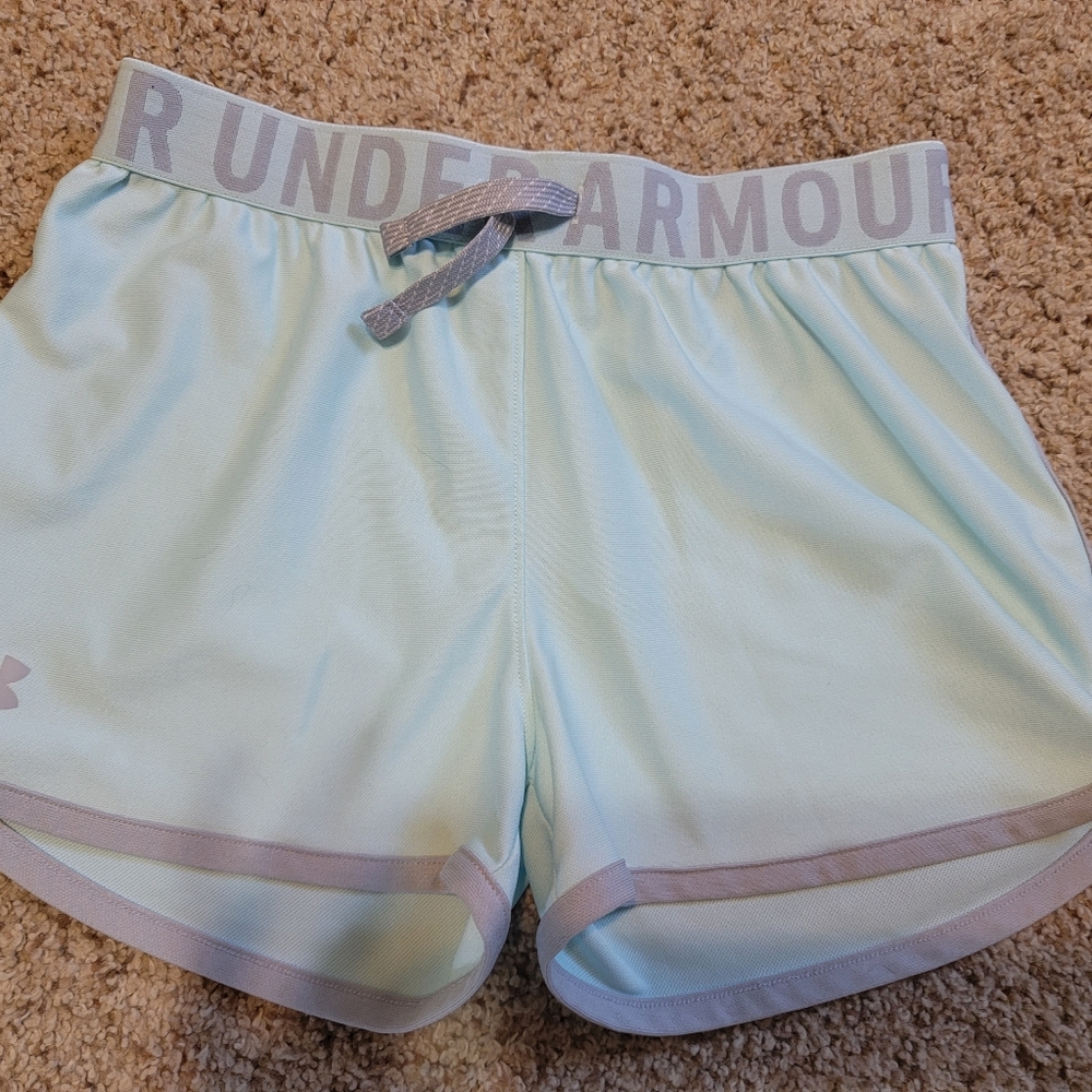Under Armour Girls Athletic Shorts, Size YLG,  Aqua color